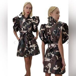 ByNancy Polyester Camouflage dress with Ruffle Arm . No belt is included size M